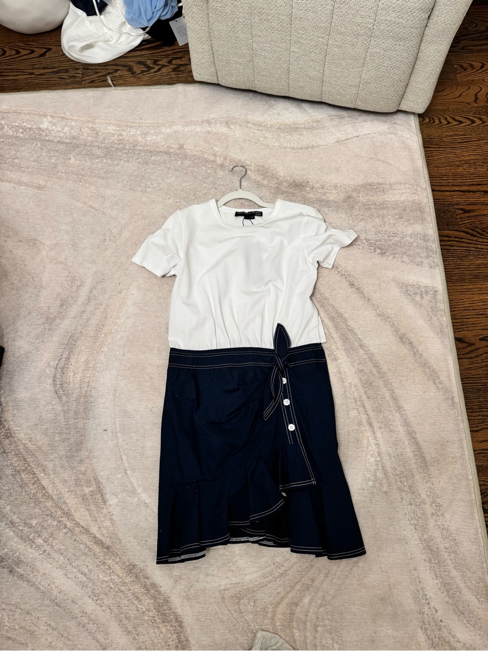 Veronica Beard bari stretch cotton blue and white mini dress
